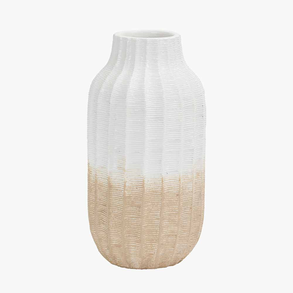 Amalia Natural and White Stoneware Textured Vase