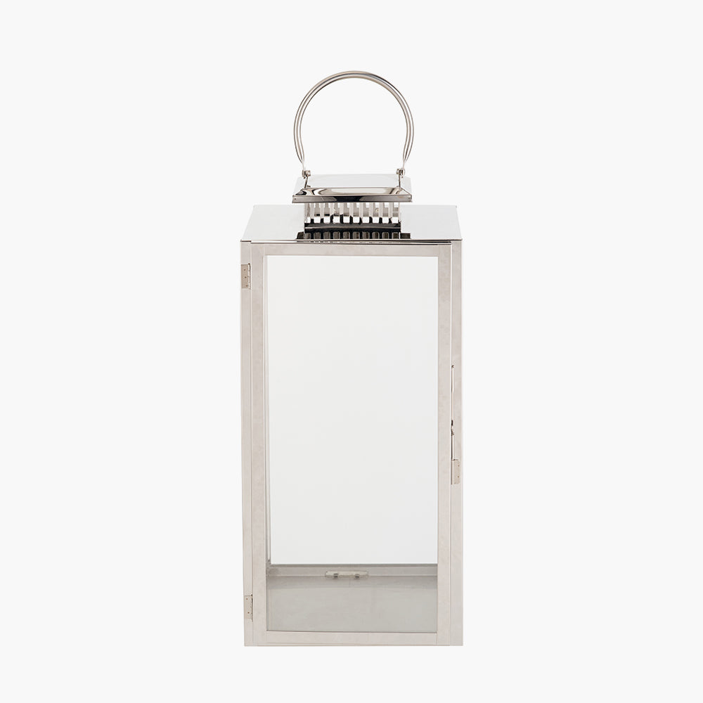 Silver Stainless Steel and Glass Large Rectangular Lantern
