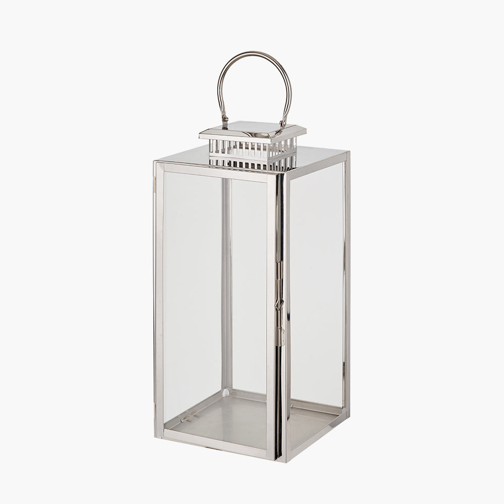 Silver Stainless Steel and Glass Large Rectangular Lantern