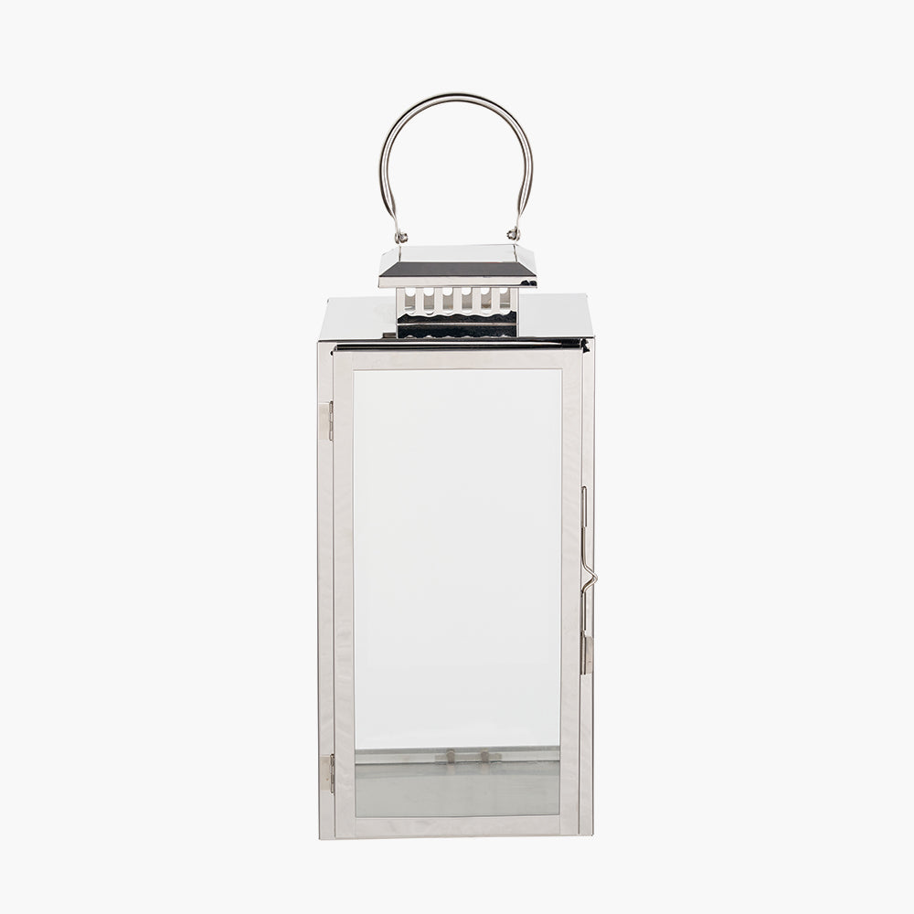 Silver Stainless Steel and Glass Medium Rectangular Lantern