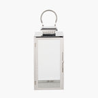 Silver Stainless Steel and Glass Medium Rectangular Lantern