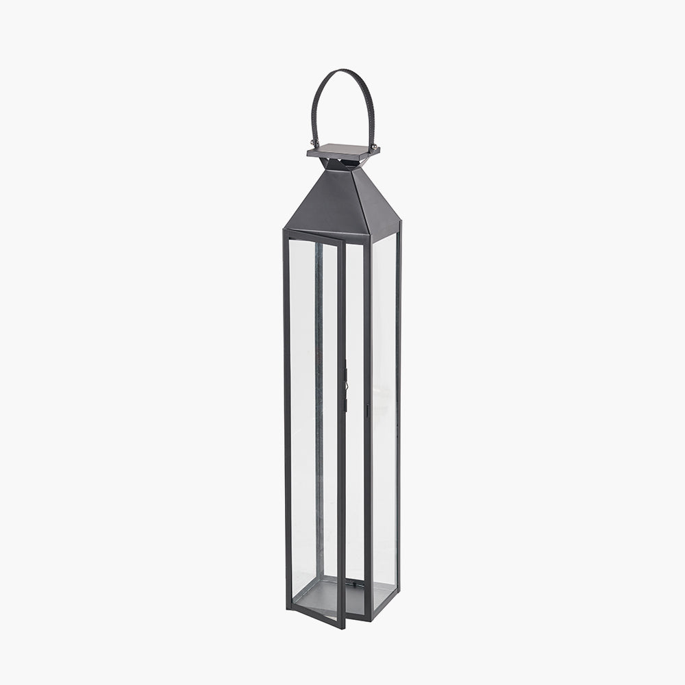 Black Stainless Steel and Glass Large Tall Lantern