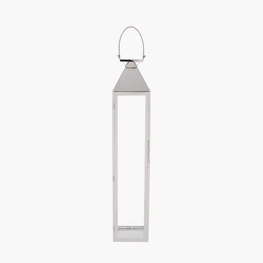 Silver Stainless Steel and Glass Large Tall Lantern