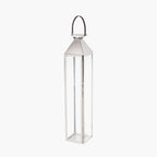 Silver Stainless Steel and Glass Large Tall Lantern