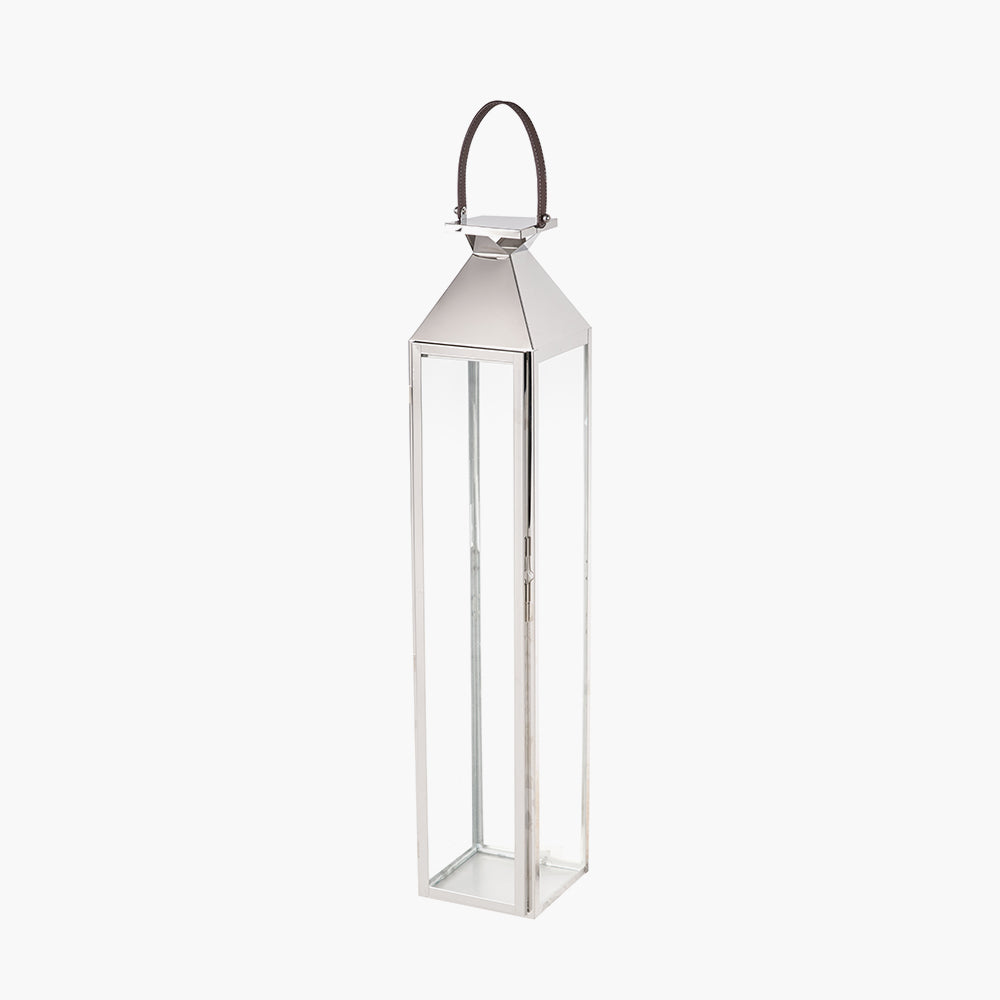 Silver Stainless Steel and Glass Large Tall Lantern