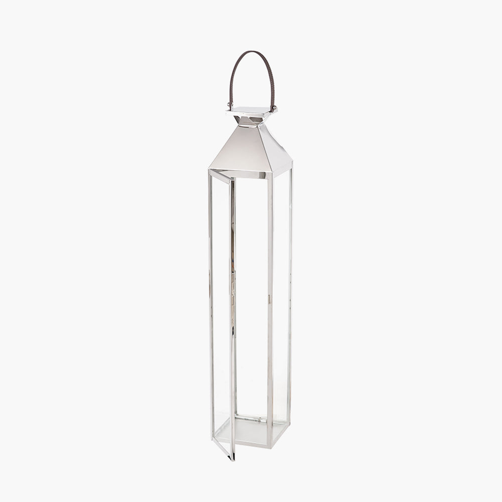 Silver Stainless Steel and Glass Large Tall Lantern