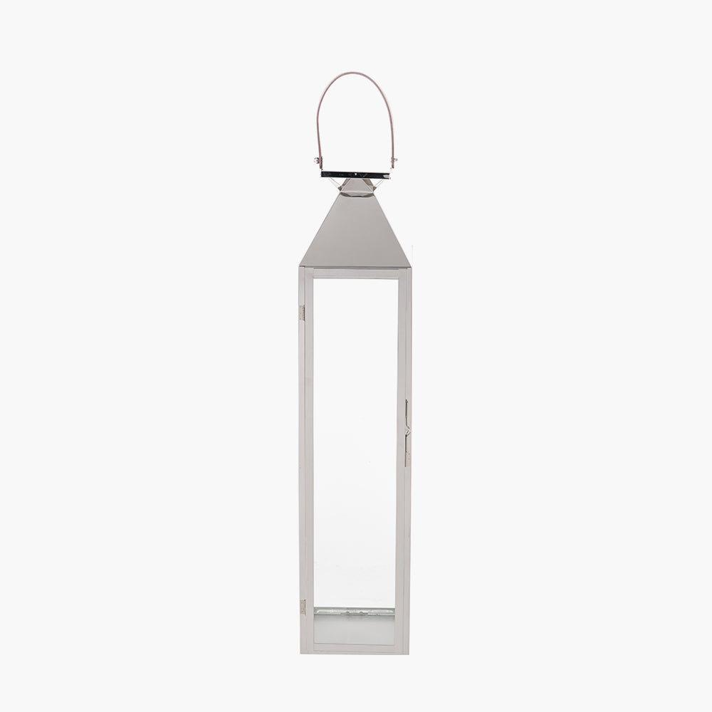 Silver Stainless Steel and Glass Medium Tall Lantern