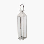 Silver Stainless Steel and Glass Medium Tall Lantern