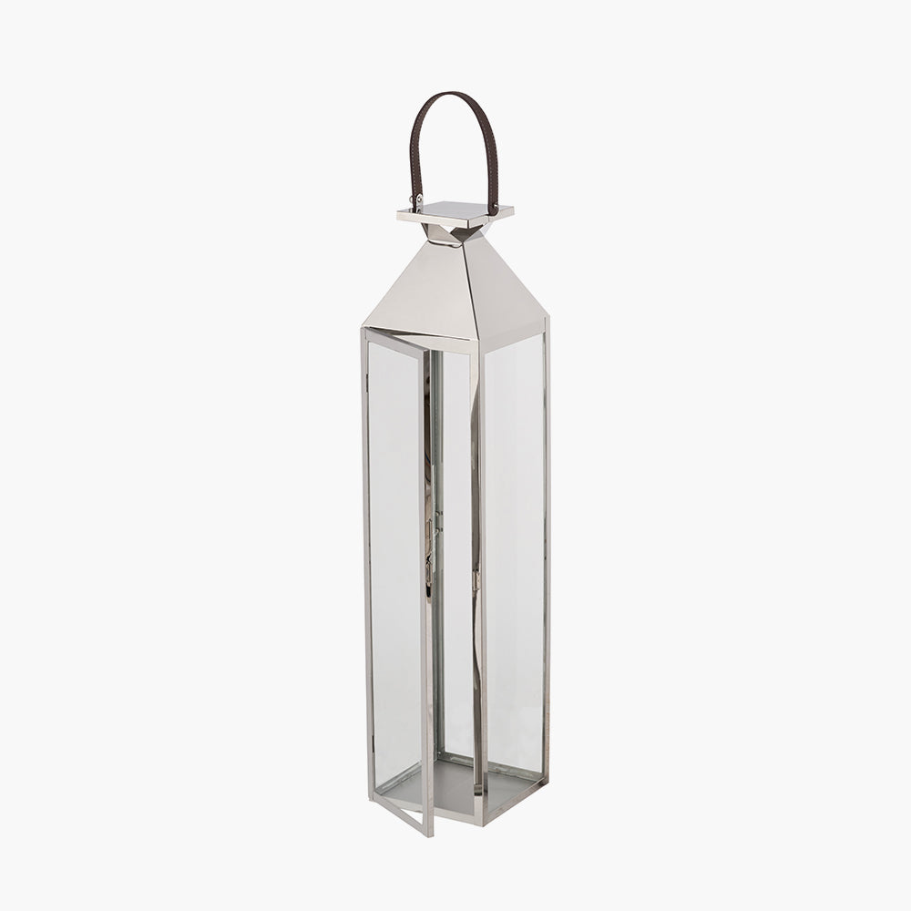 Silver Stainless Steel and Glass Medium Tall Lantern