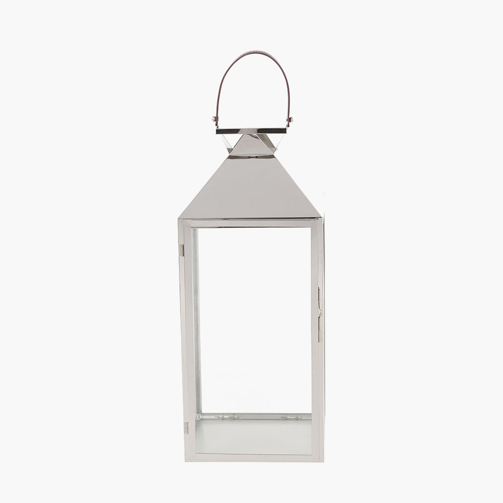 Silver Stainless Steel and Glass Large Lantern