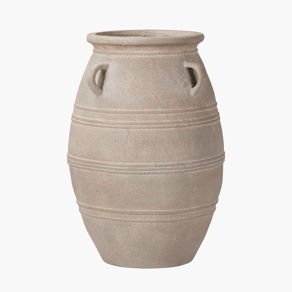 Grey Wash Fibrestone Decorative Vase with Handles Large
