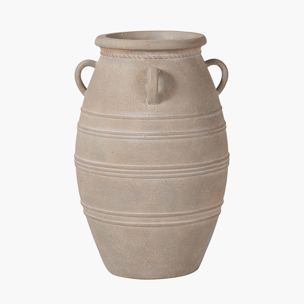 Grey Wash Fibrestone Decorative Vase with Handles