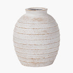 White Wash Fibrestone  Decorative Ribbed Vase