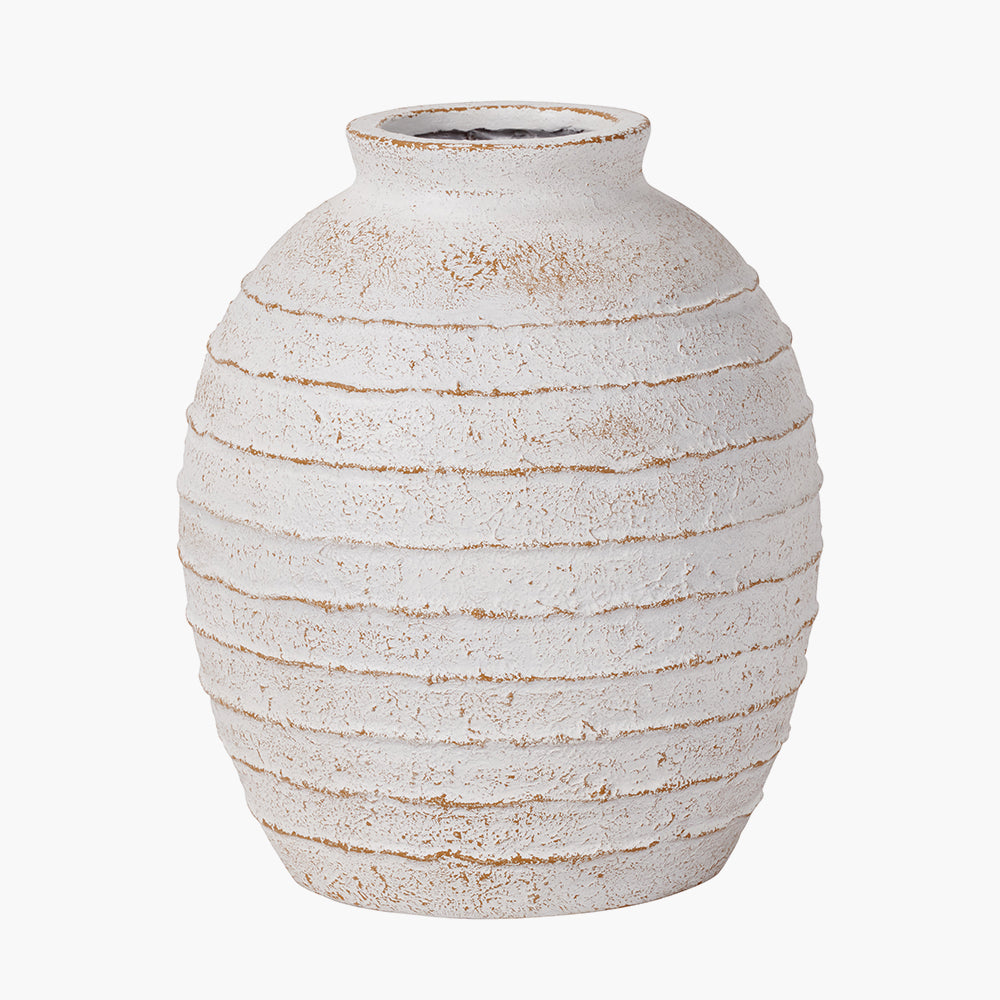 White Wash Fibrestone  Decorative Ribbed Vase