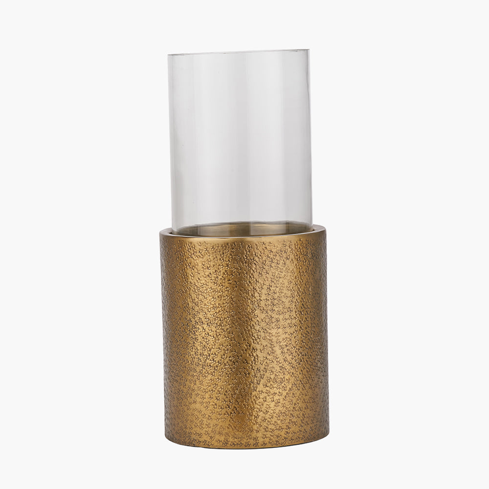 Antique Brass Finish Metal and Clear Glass Hurricane