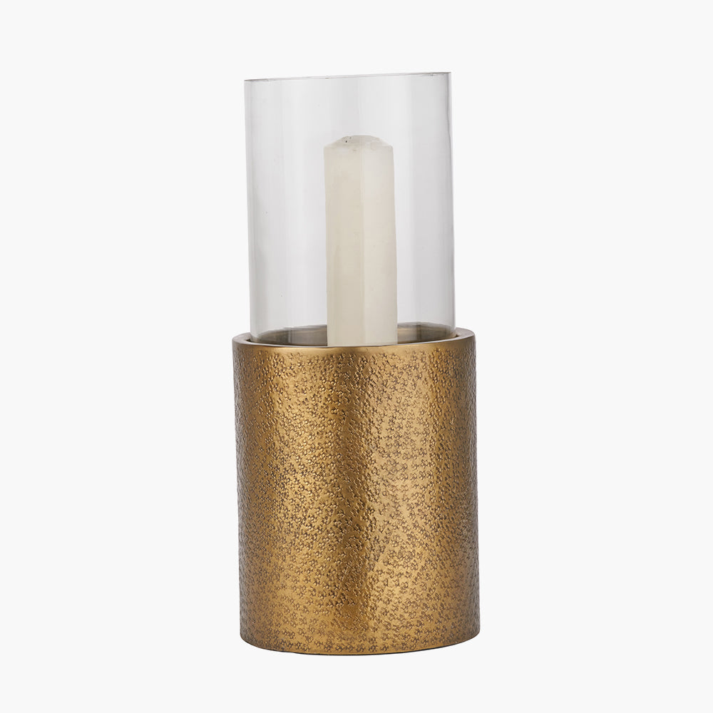 Antique Brass Finish Metal and Clear Glass Hurricane