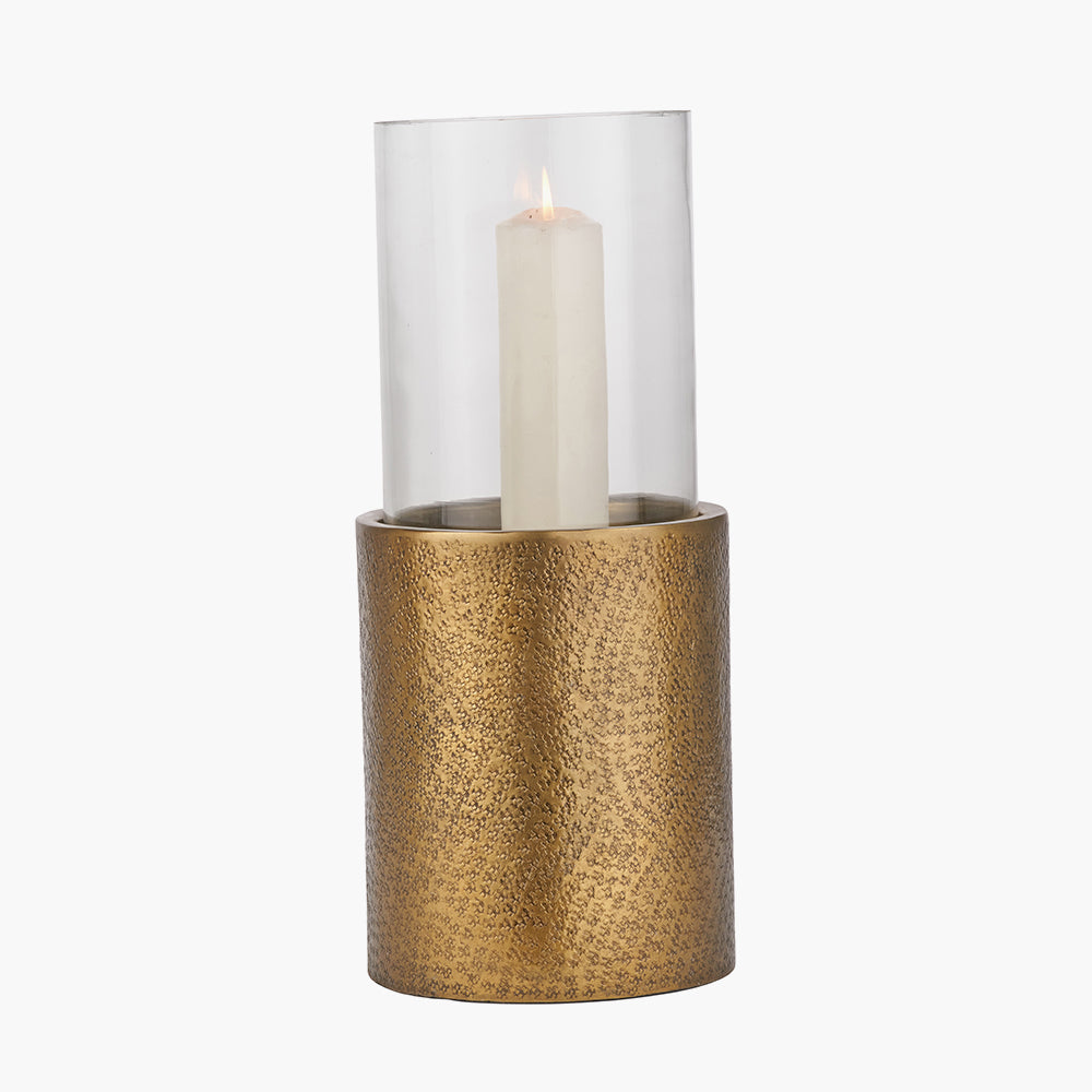 Antique Brass Finish Metal and Clear Glass Hurricane