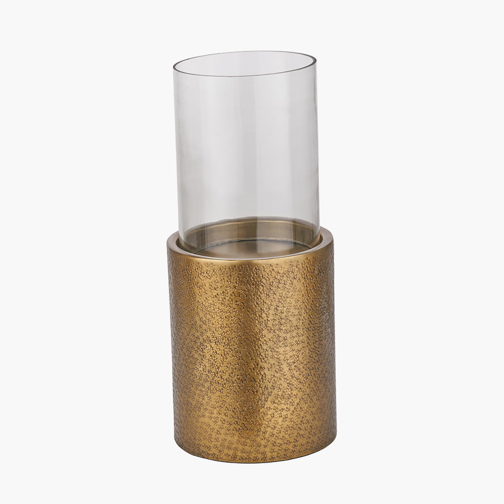 Antique Brass Finish Metal and Clear Glass Hurricane