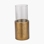 Antique Brass Finish Metal and Clear Glass Hurricane