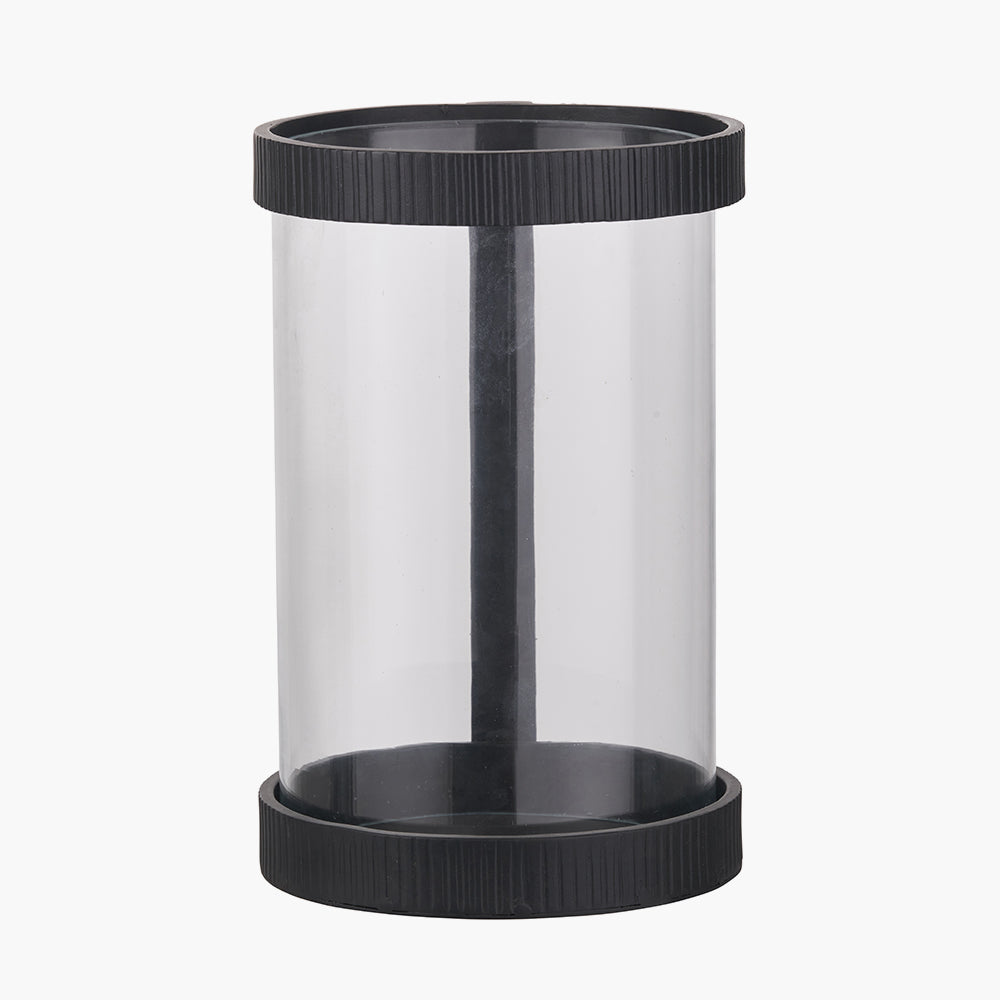 Black Ribbed Metal and Clear Glass Hurricane