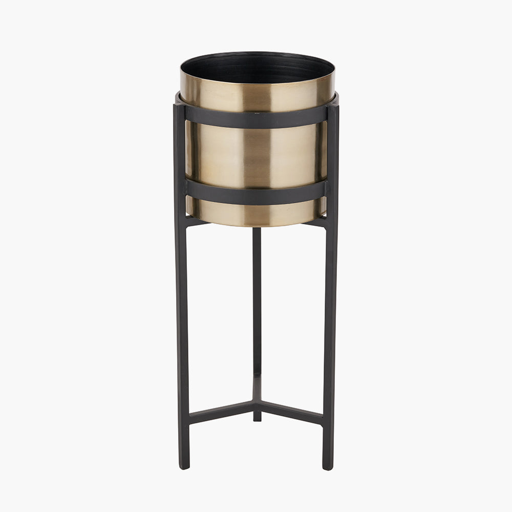 Brass and Matt Black Metal Floor Planter Large