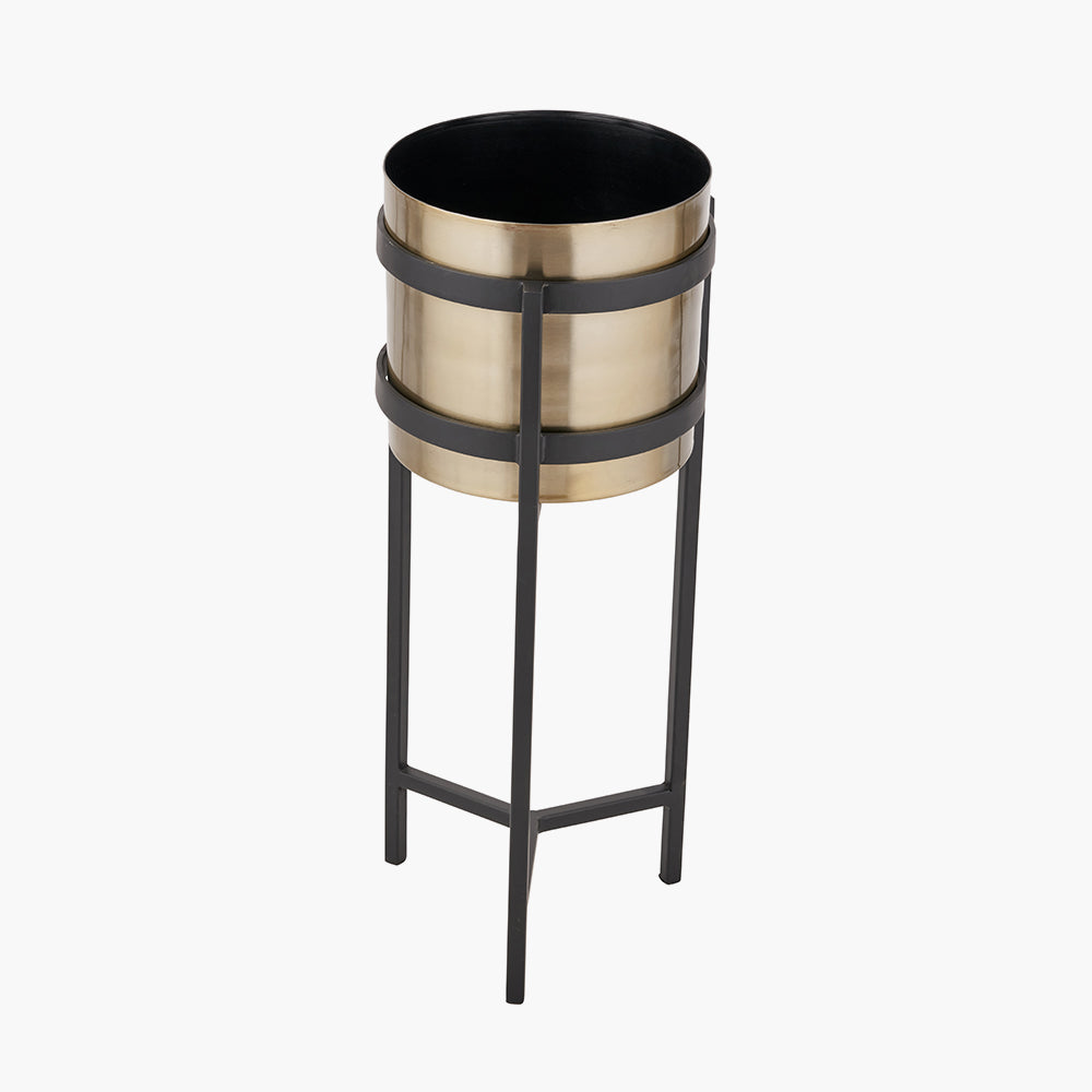 Brass and Matt Black Metal Floor Planter Large