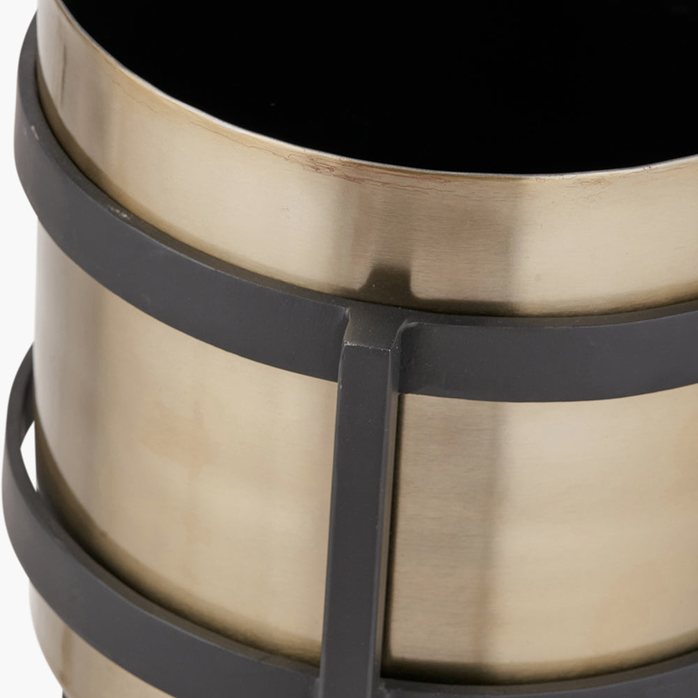 Brass and Matt Black Metal Floor Planter Large
