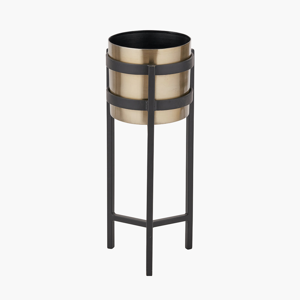 Brass and Matt Black Metal Floor Planter