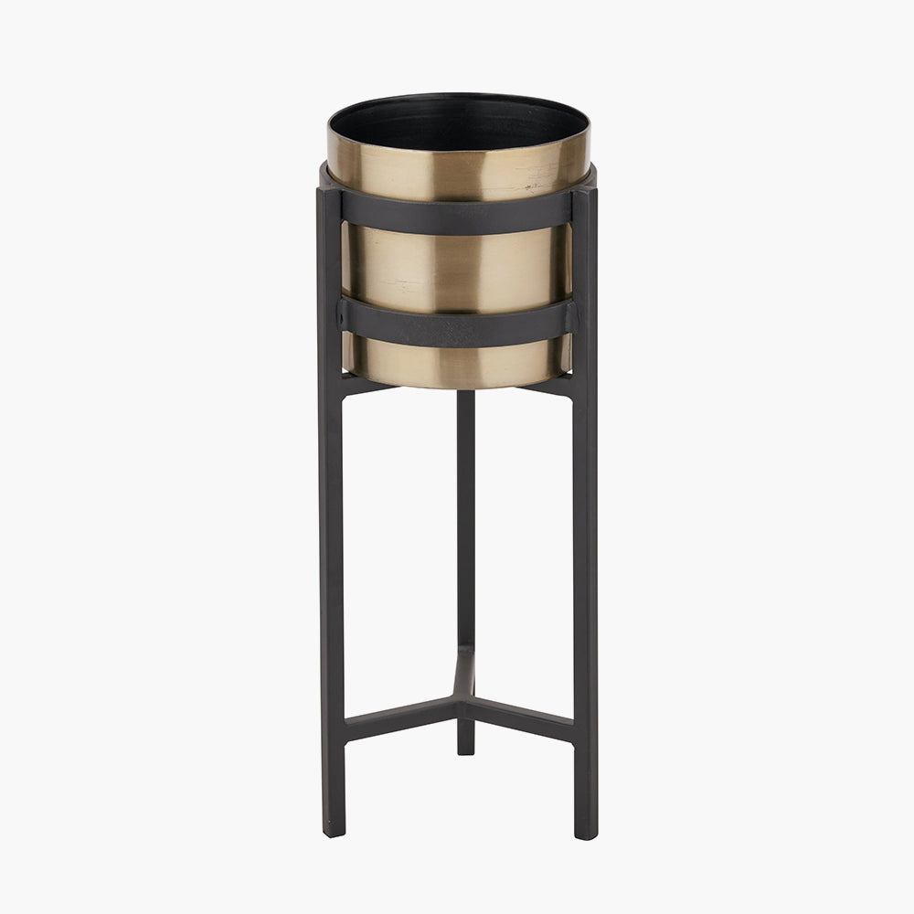 Brass and Matt Black Metal Floor Planter