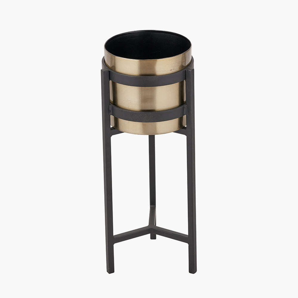 Brass and Matt Black Metal Floor Planter