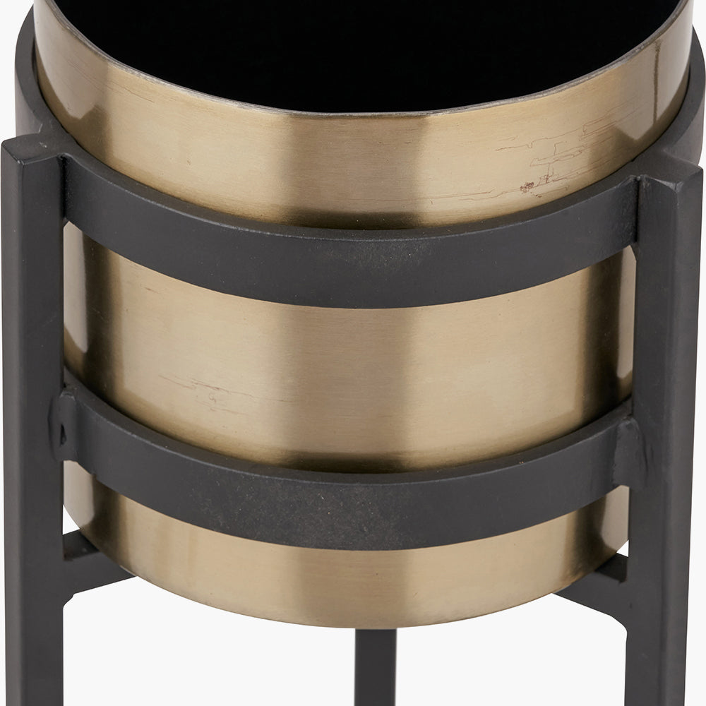 Brass and Matt Black Metal Floor Planter