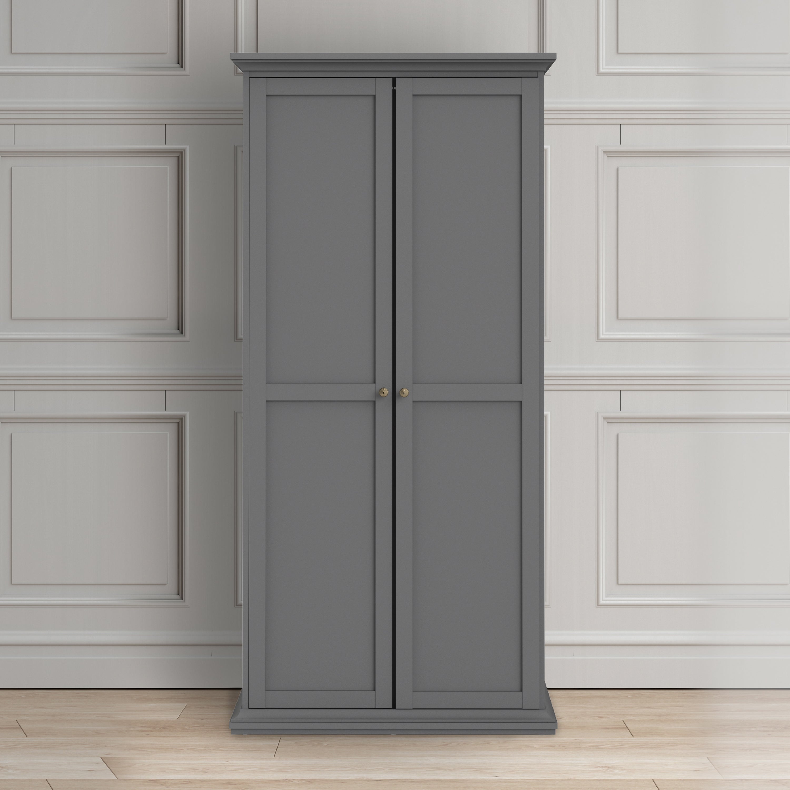Paris Package - Bedside 2 Drawers + Chest of 4 Drawers + Wardrobe with 2 Doors Matt Grey