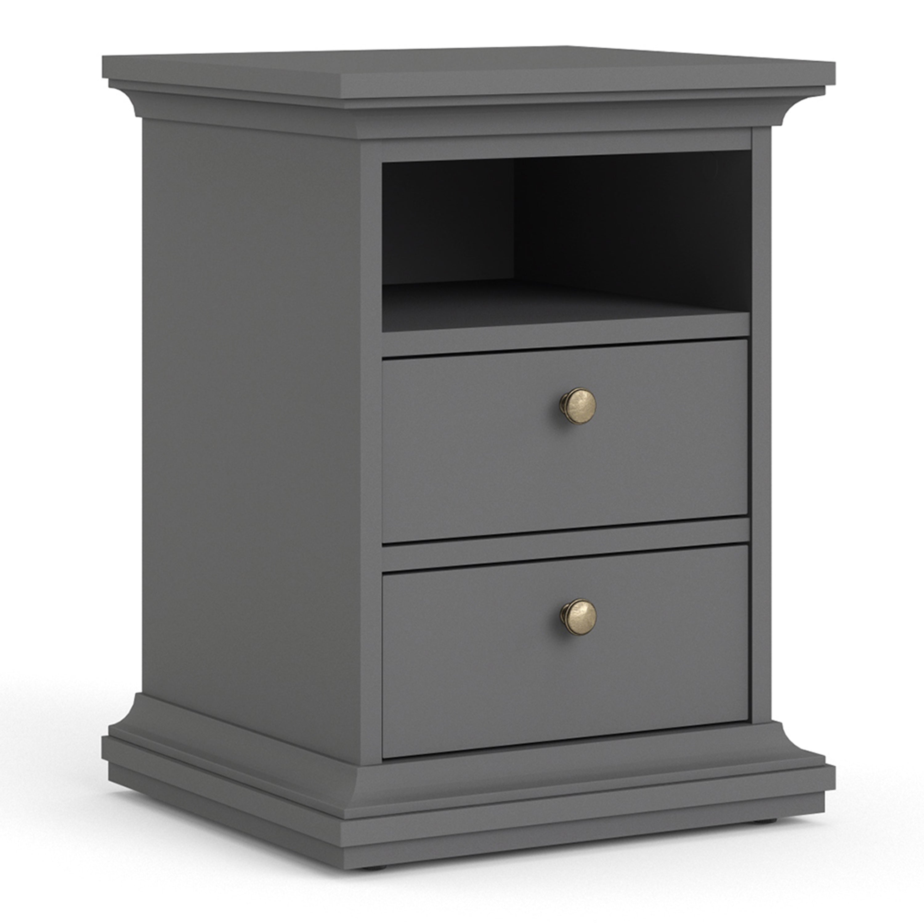 Paris Package - Bedside 2 Drawers + Chest of 4 Drawers + Wardrobe with 2 Doors Matt Grey
