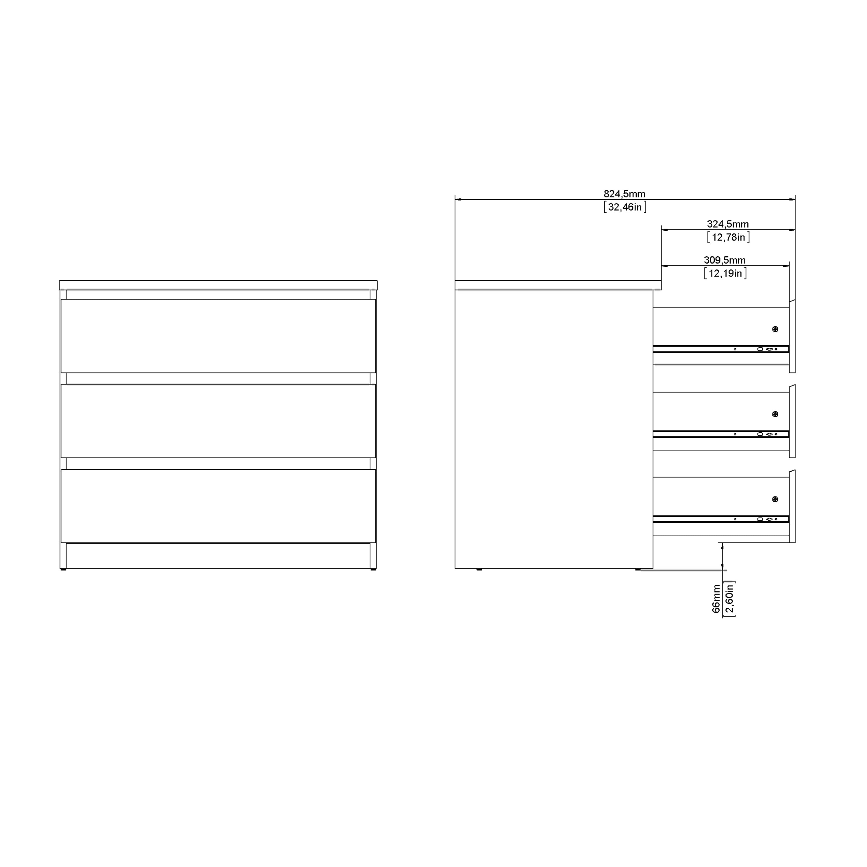 Naia Chest of 3 Drawers in Black Matt
