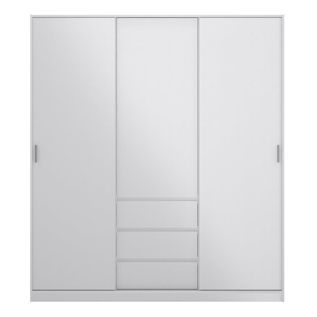 Naia Wardrobe with 2 Sliding Doors 1 Door 3 Drawers in White High Gloss