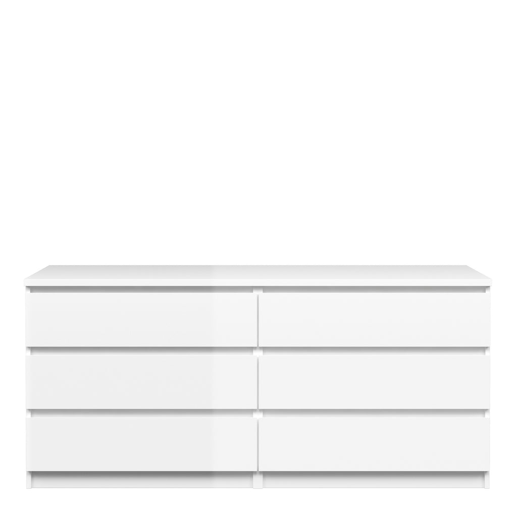 Naia Wide Chest of 6 Drawers (3+3) in White High Gloss