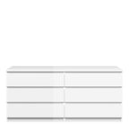 Naia Wide Chest of 6 Drawers (3+3) in White High Gloss
