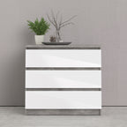 Naia Chest of 3 Drawers in Concrete and White High Gloss