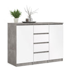 Naia Sideboard 4 Drawers 2 Doors in Concrete and White High Gloss