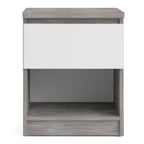 Naia Bedside 1 Drawer 1 Shelf in Concrete and White High Gloss