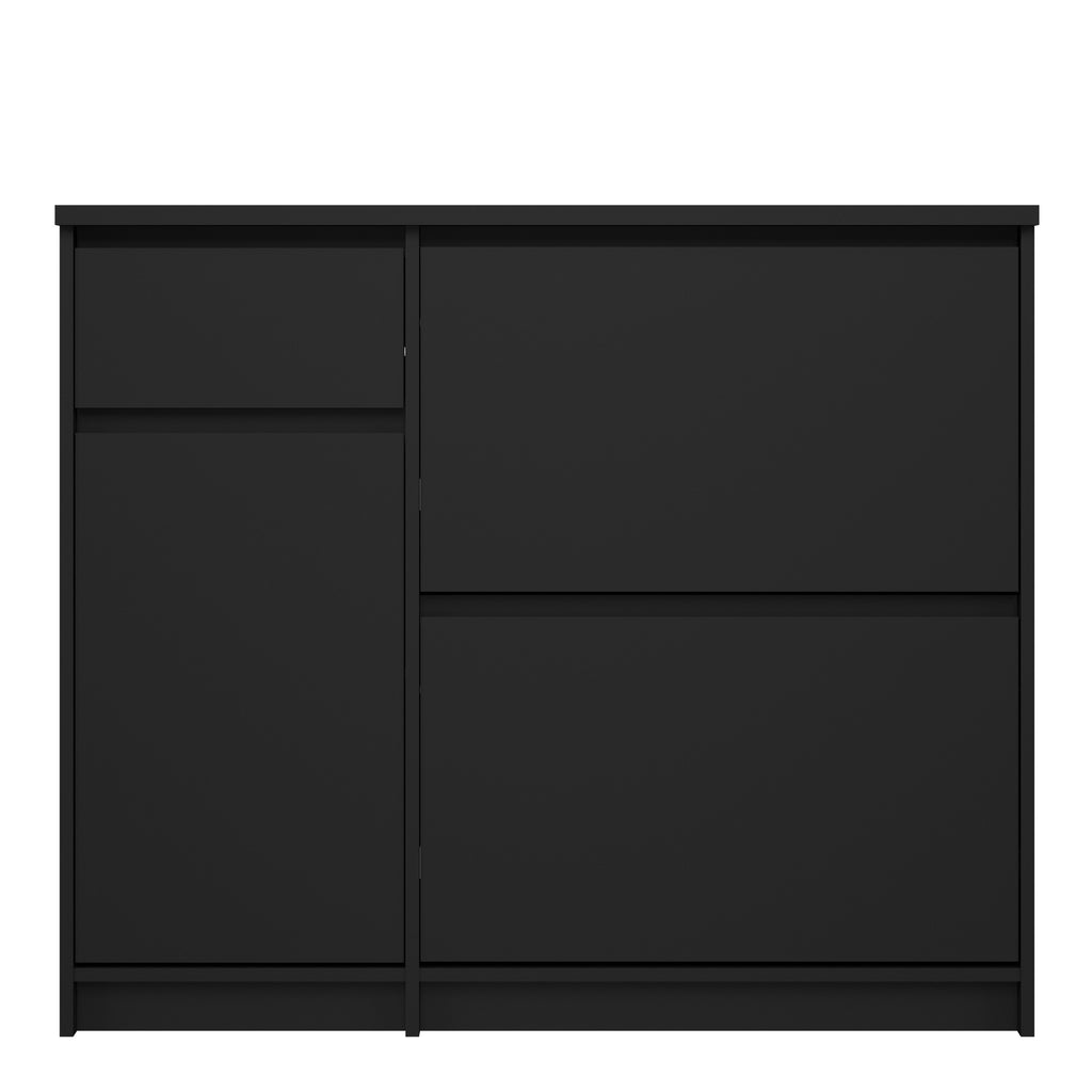 Naia Shoe Cabinet with 2 Flip Down Doors 1 Door and 1 Drawer in Black Matt