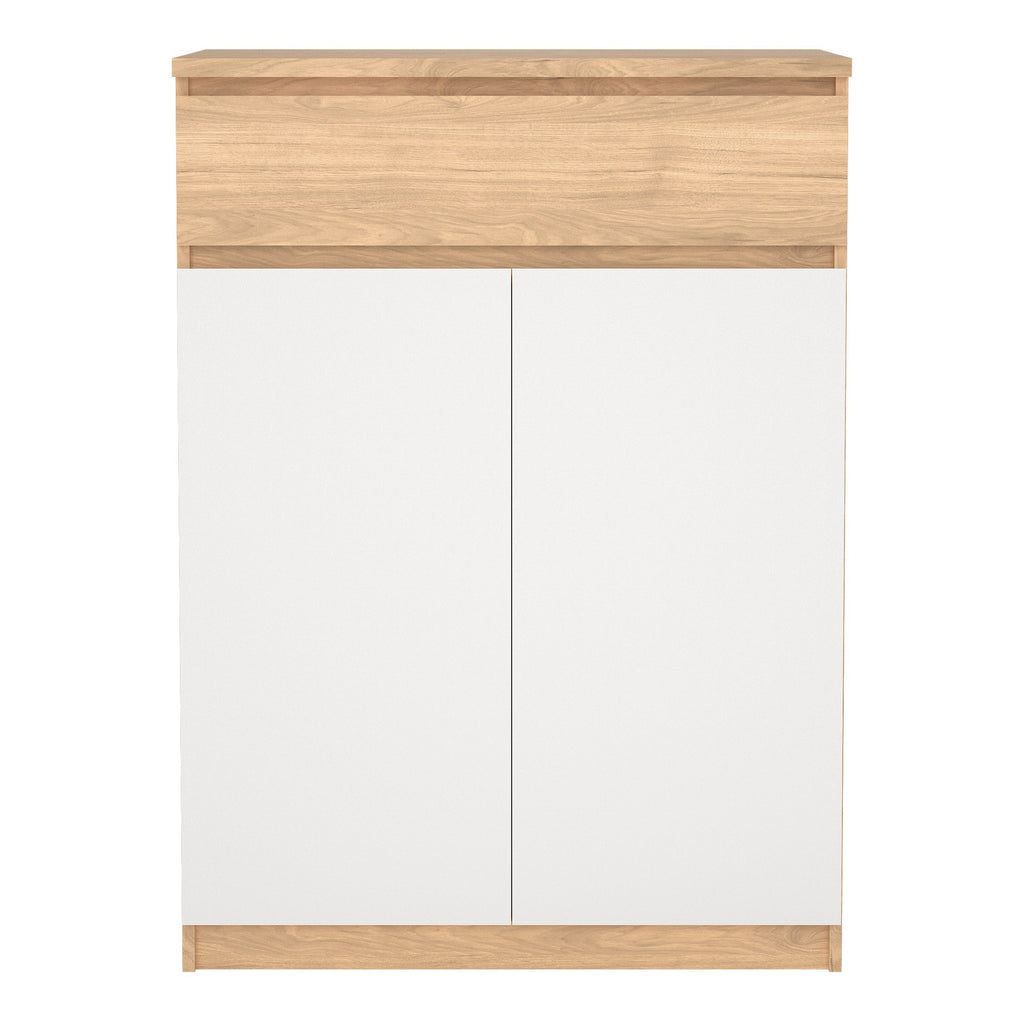 Naia Shoe Cabinet with 2 Doors 1 Drawer in Jackson Hickory Oak and White