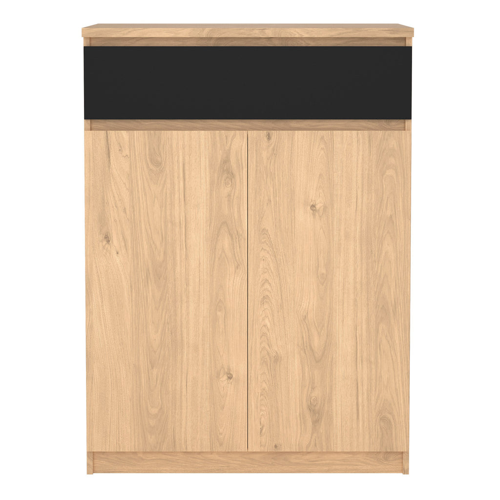 Naia Shoe Cabinet with 2 Doors 1 Drawer in Jackson Hickory Oak and Black
