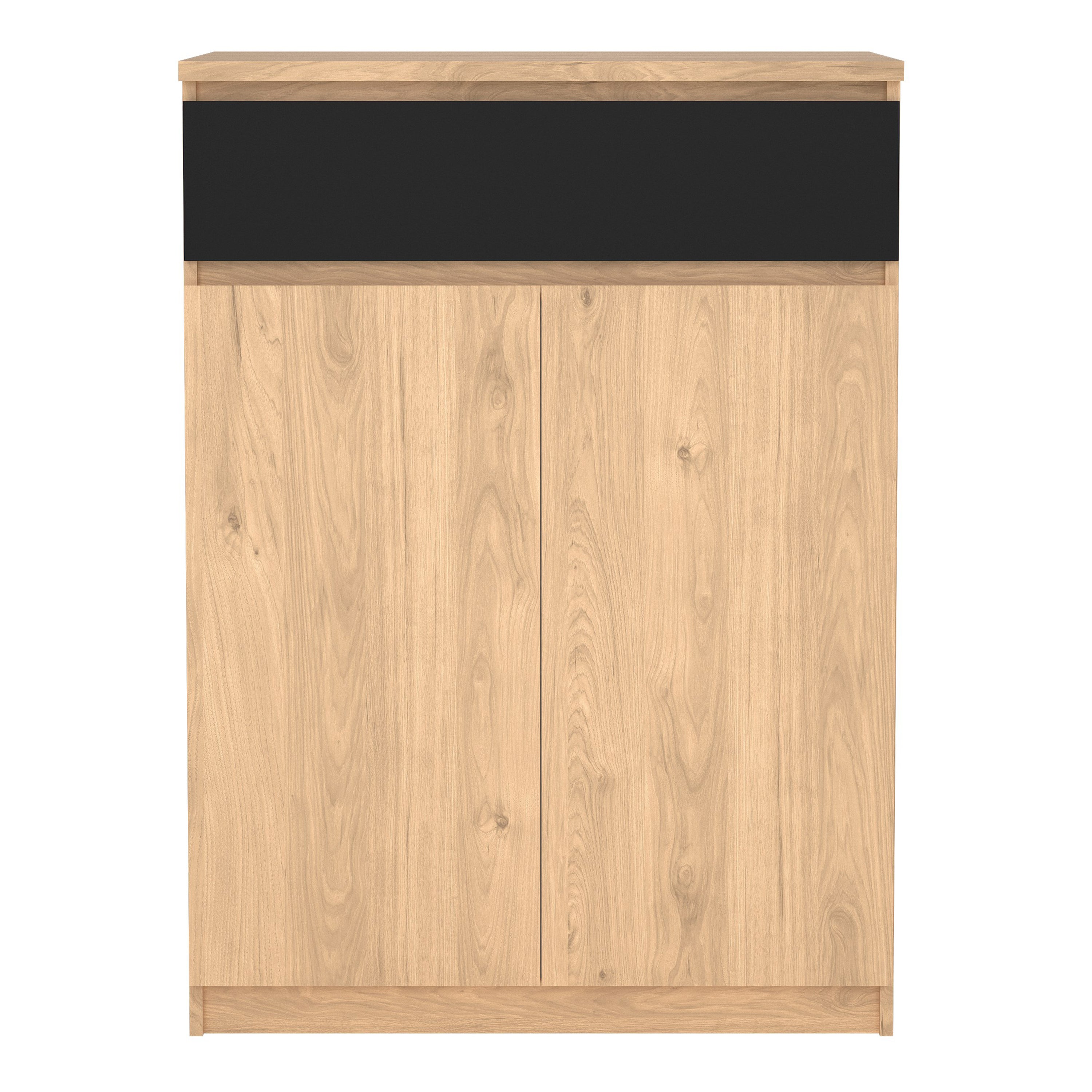 Naia Shoe Cabinet with 2 Doors 1 Drawer in Jackson Hickory Oak and Black