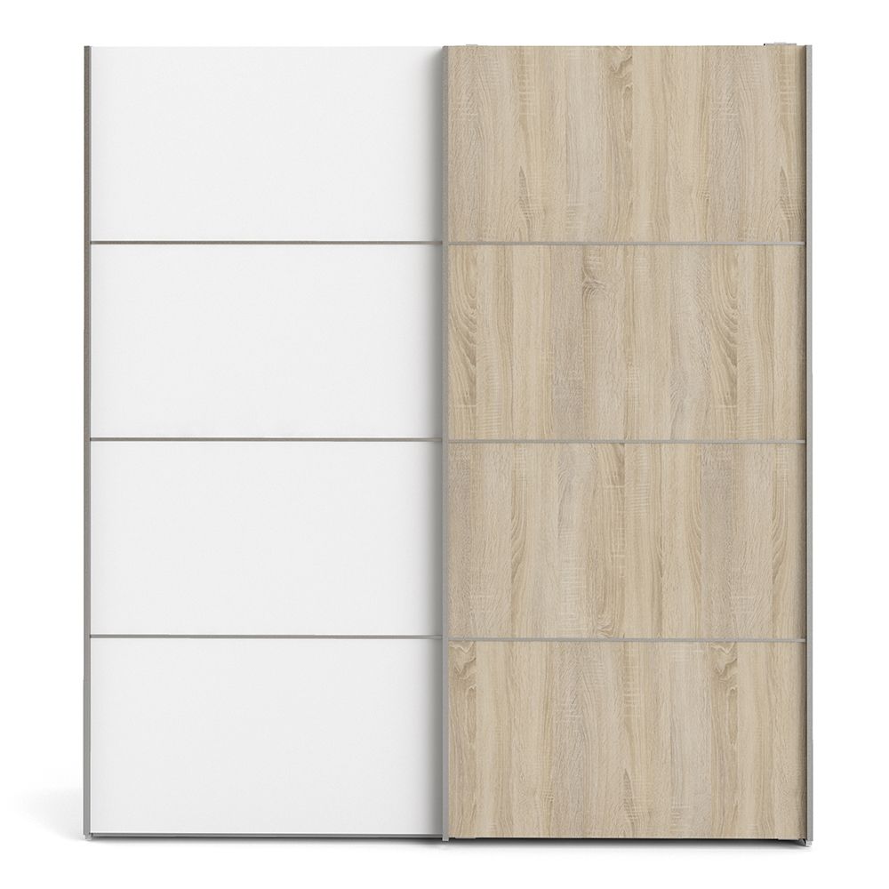 Verona Sliding Wardrobe 180cm in White with White and Oak Doors with 2 Shelves