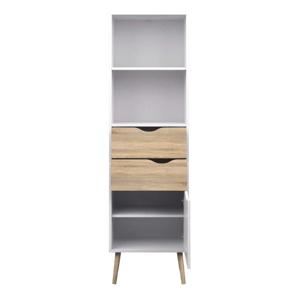 Oslo Bookcase 2 Drawers 1 Door in White and Oak