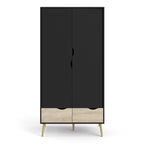 Oslo Wardrobe 2 Doors 2 Drawers in Black and Oak