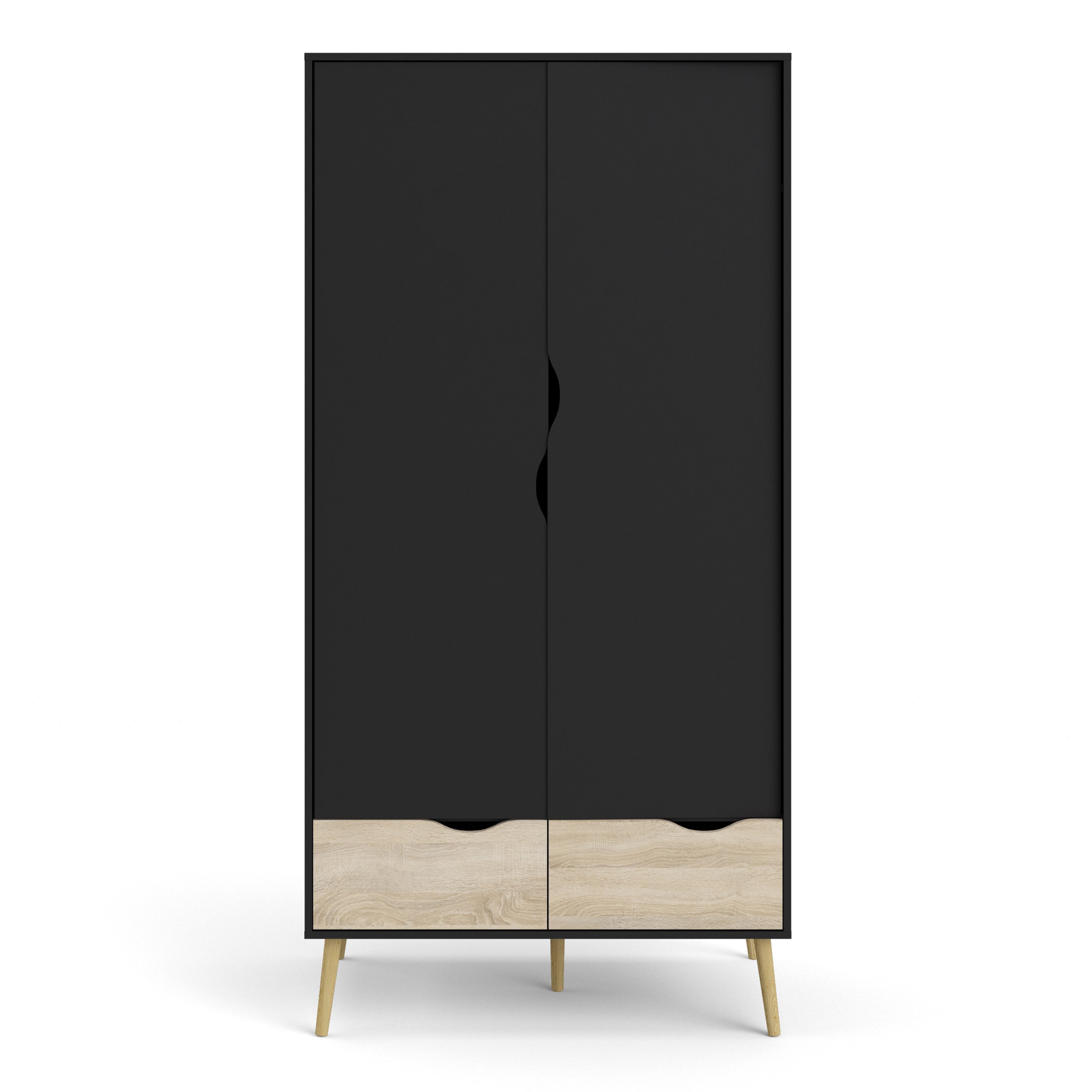 Oslo Wardrobe 2 Doors 2 Drawers in Black and Oak