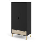 Oslo Wardrobe 2 Doors 2 Drawers in Black and Oak