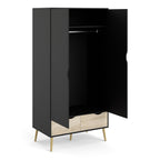 Oslo Wardrobe 2 Doors 2 Drawers in Black and Oak